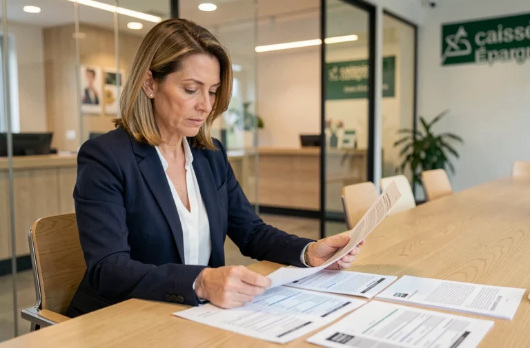 Femme consultant un conseiller bancaire dans une agence pour comparer les options de placement PEL Quadreto et PEL classique