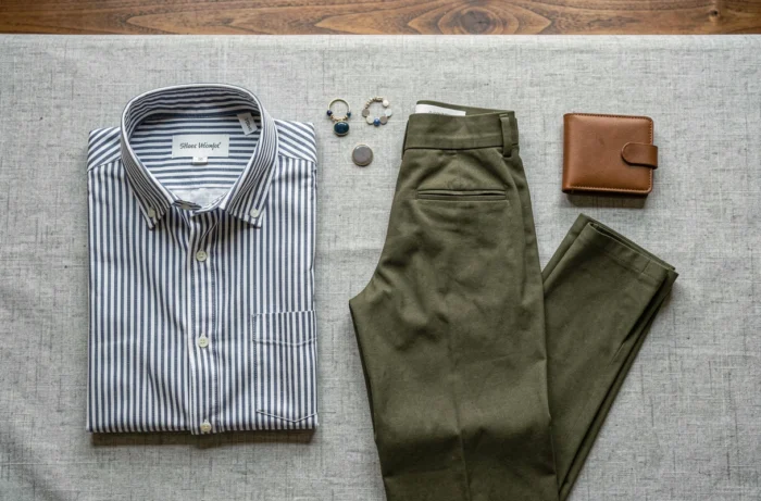 Flat lay de vêtements et accessoires de mode abordables comme alternatives à Zara